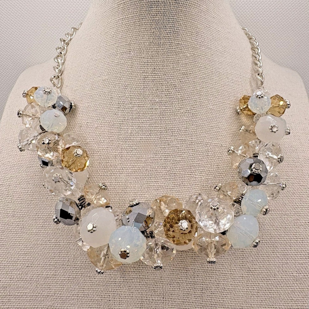 Lauren Conrad Chunky Beaded Cluster Choker Necklace Silver Tone 16" Statement